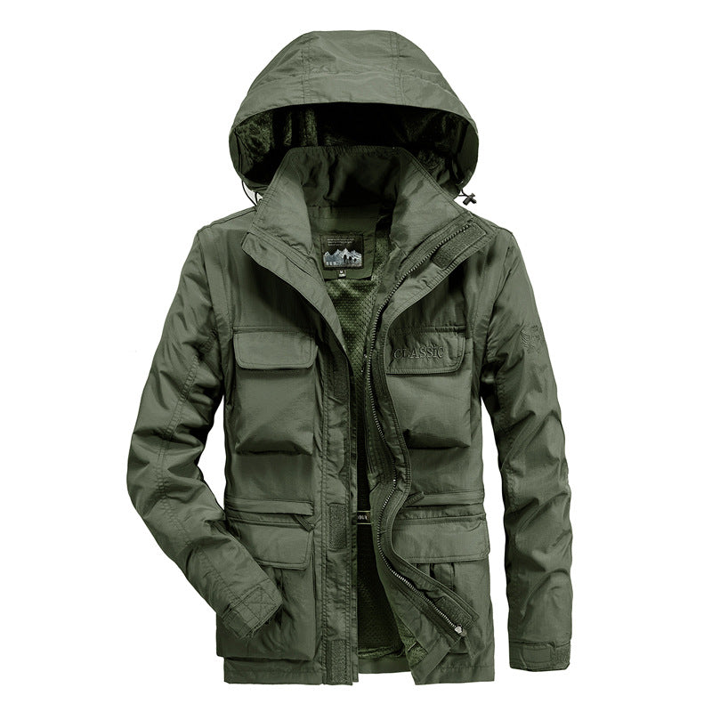 Herren leichter Fieldparka mit Kapuze, Multifunktionstaschen und atmungsaktivem Mesh‑Futter Shop Nory
