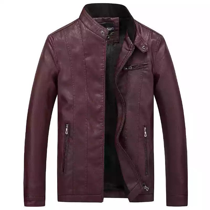 Herren Moderner Slim-Fit Lederoptik-Blouson mit Stehkragen und Brust-Reißverschlusstasche Shop Nory