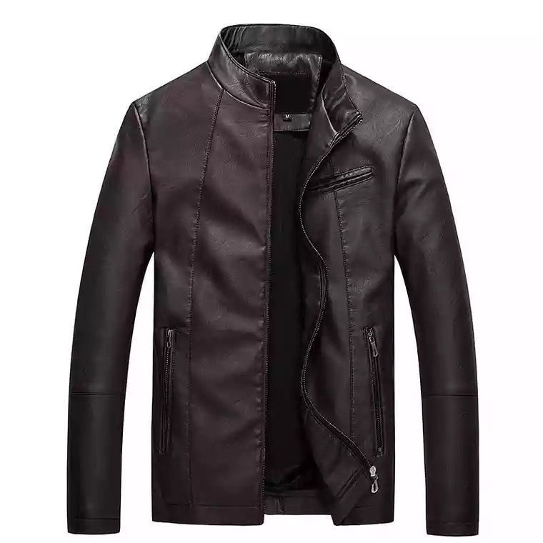 Herren Slim-Fit Kunstlederjacke im Bikerstil mit Stehkragen und Reißverschluss Shop Nory