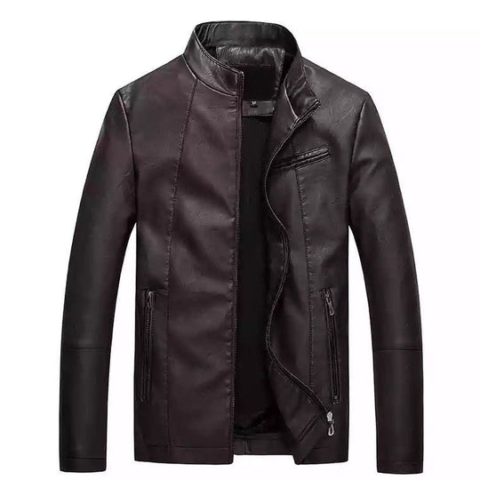 Herren Slim-Fit Kunstlederjacke im Bikerstil mit Stehkragen und Reißverschluss Shop Nory