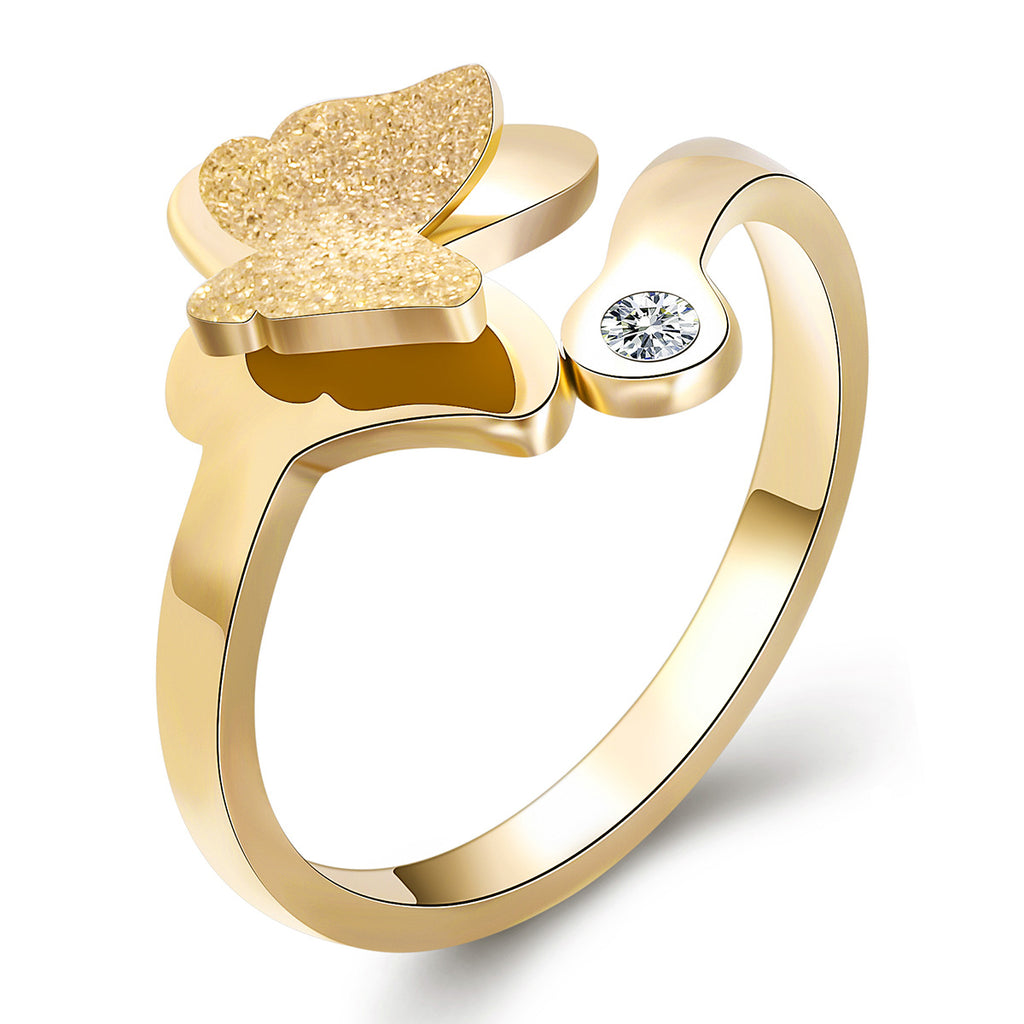 Damen eleganter Ring mit Schmetterling und funkelndem Kristall Shop Nory