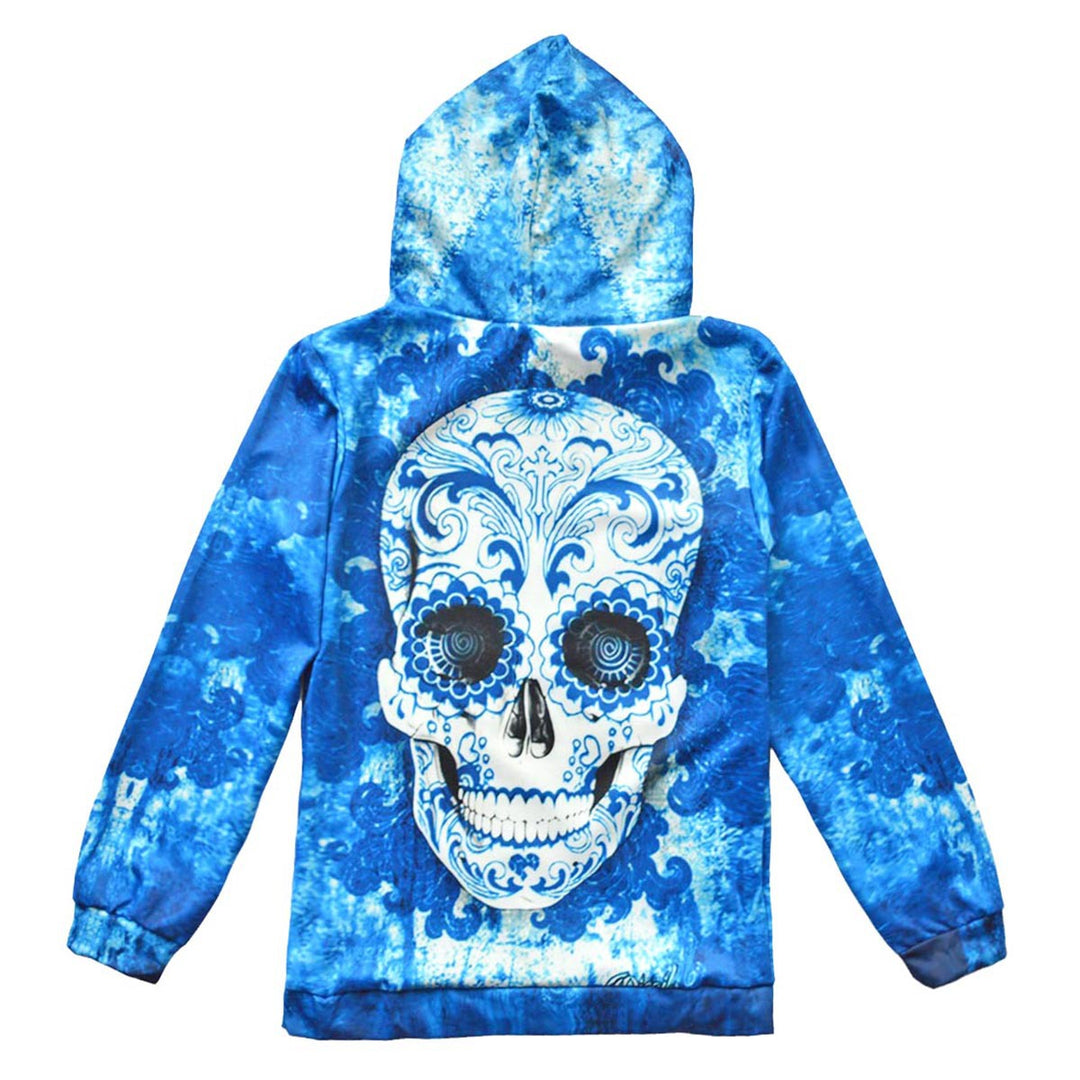 Unisex Kapuzenpullover mit großflächigem Sugar‑Skull Print & Kängurutasche Shop Nory