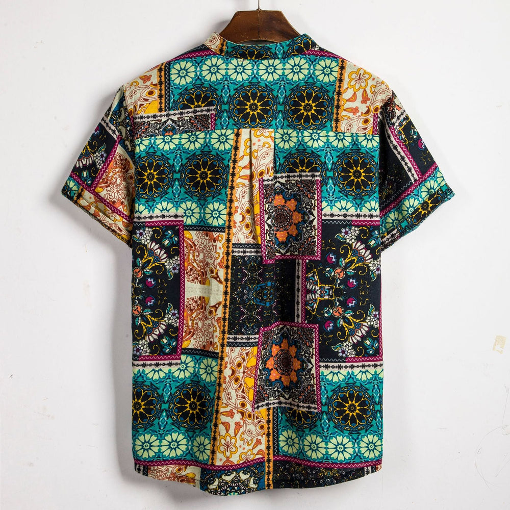 Herren Kurzarmhemd mit kreativem Patchwork-Design