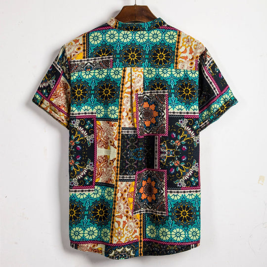 Herren Kurzarmhemd mit kreativem Patchwork-Design