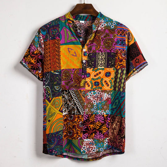 Herren Kurzarmhemd mit buntem Patchwork-Design