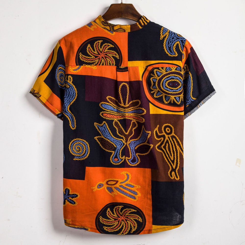 Herren Kurzarmhemd mit afric-inspired Mustern und lässigem Henley-Ausschnitt