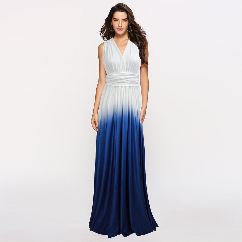 Damen Maxikleid mit fließendem Wasserfall-Ausschnitt und Ombre-Design