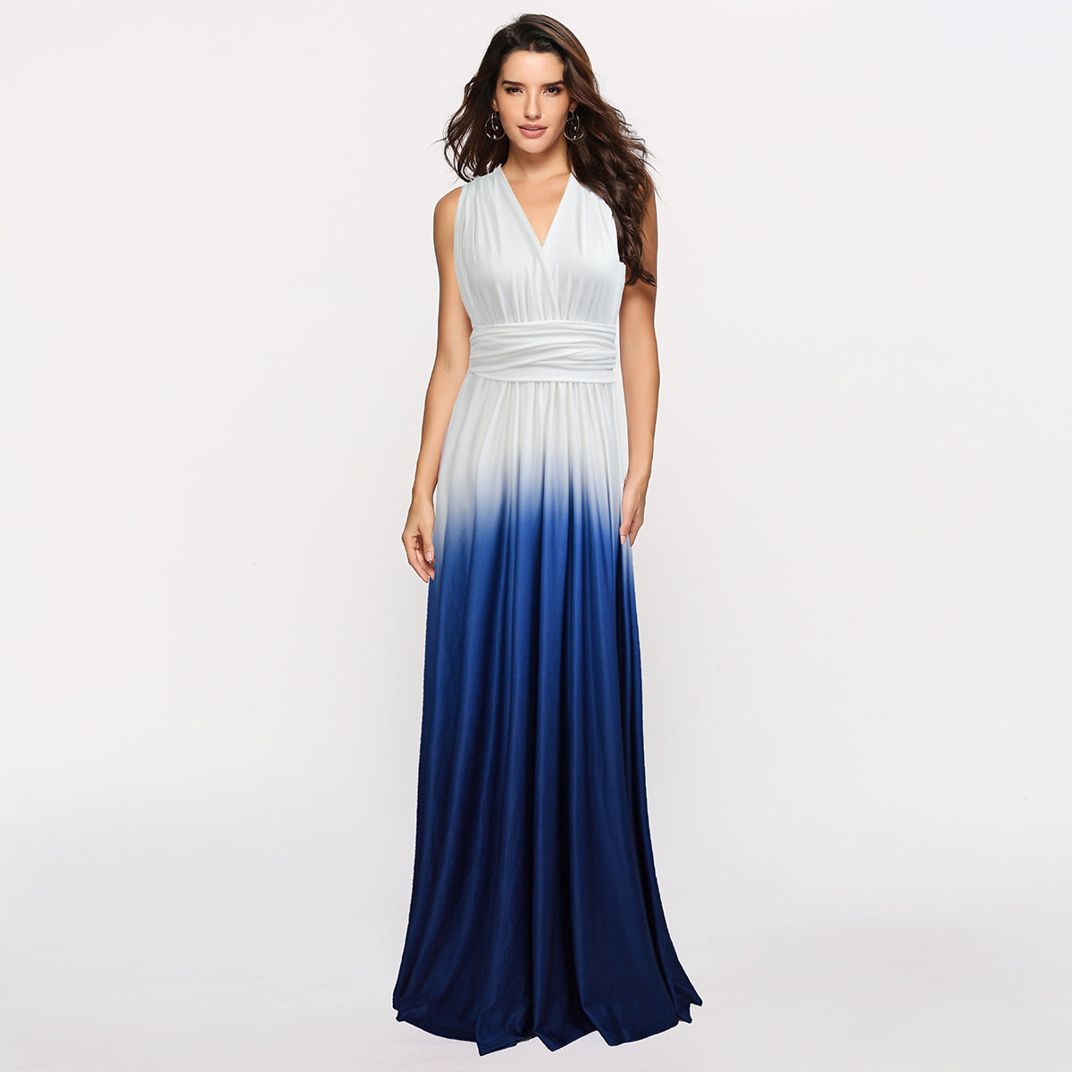 Damen Maxikleid mit fließendem Wasserfall-Ausschnitt und Ombre-Design
