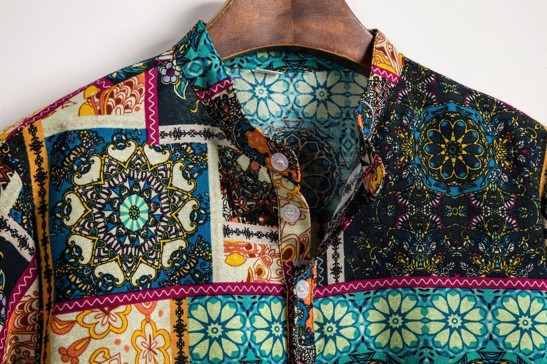 Herren Kurzarmhemd mit kreativem Patchwork-Design