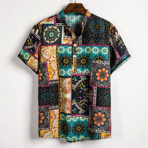 Herren Kurzarmhemd mit kreativem Patchwork-Design