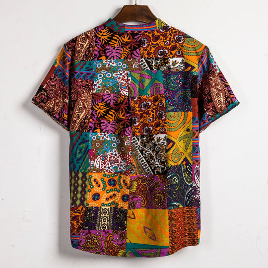 Herren Kurzarmhemd mit buntem Patchwork-Design