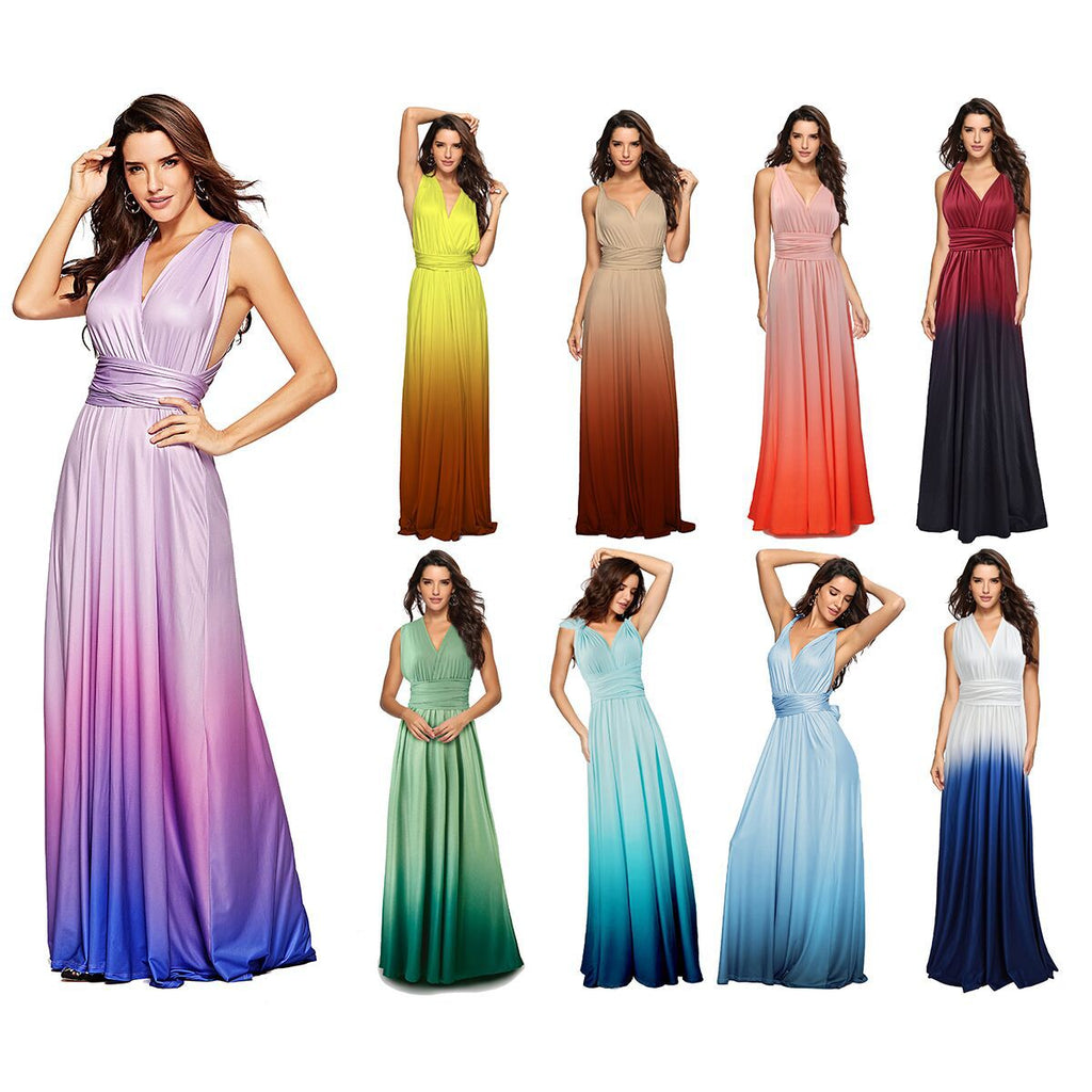 Damen Maxikleid mit fließendem Wasserfall-Ausschnitt und Ombre-Design