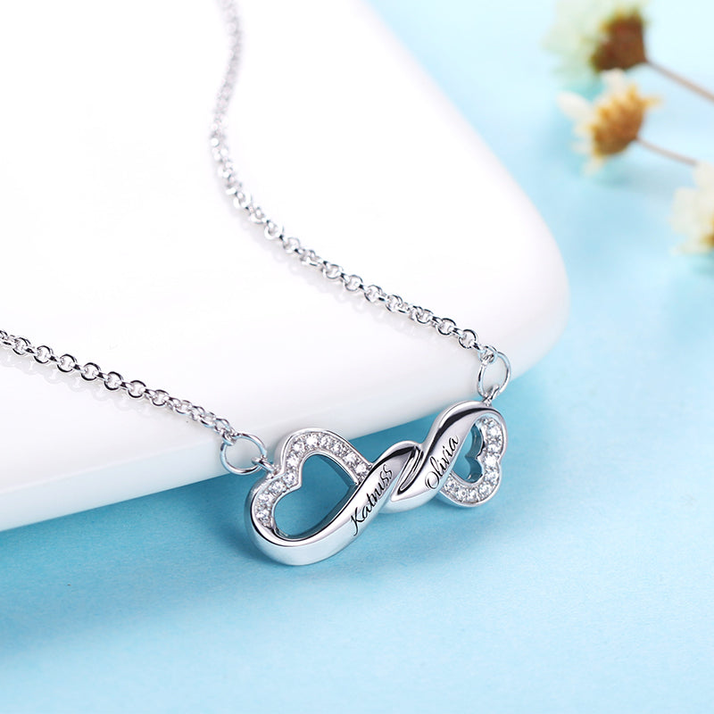 Personalisierte Infinity 925 Silber Gedrehter Herz Krawattenhalskette | Shop Nory