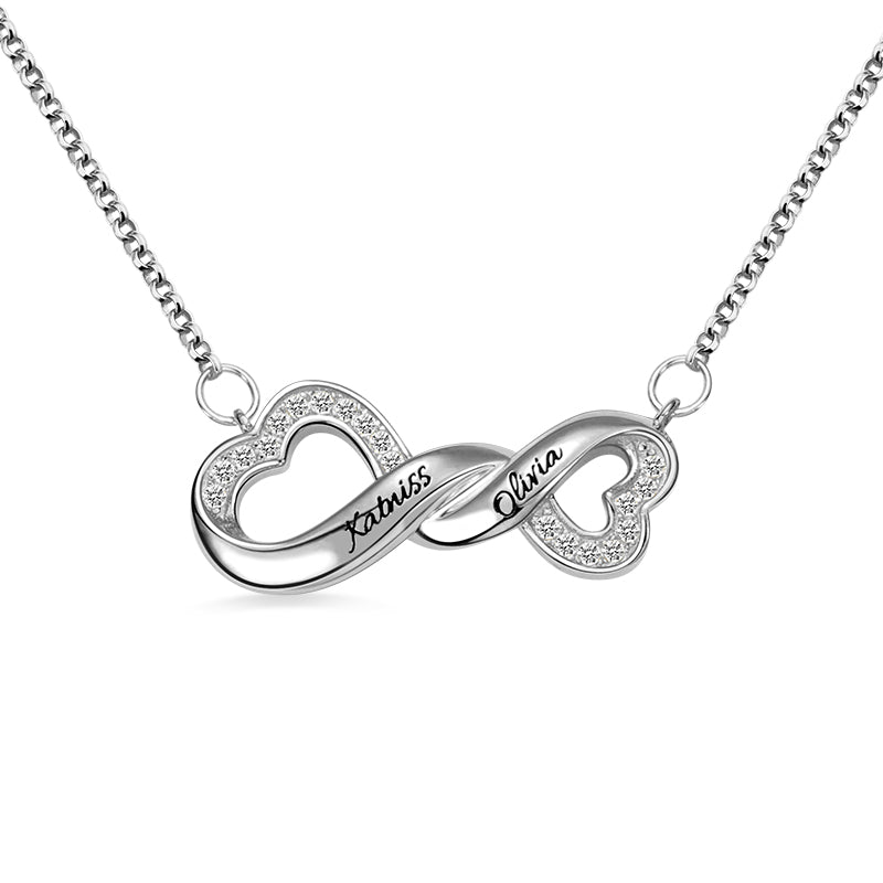 Personalisierte Infinity 925 Silber Gedrehter Herz Krawattenhalskette | Shop Nory