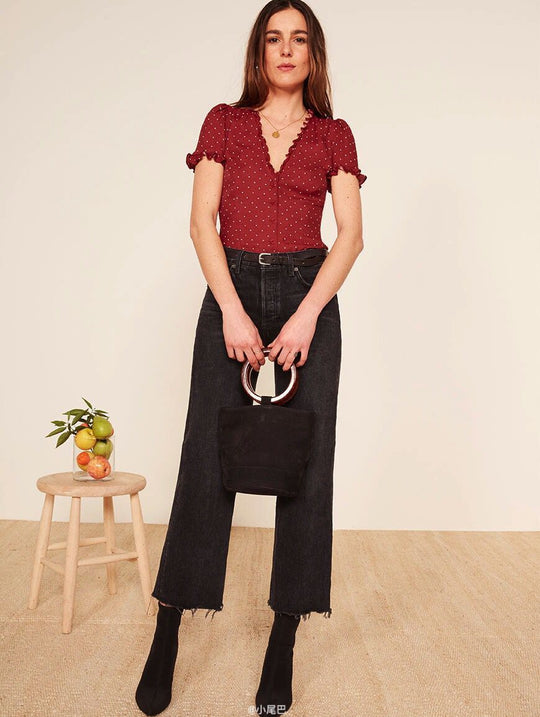 Damen Bluse mit Rüschenkragen und schmeichelhaftem Polka-Dots Design Shopnory