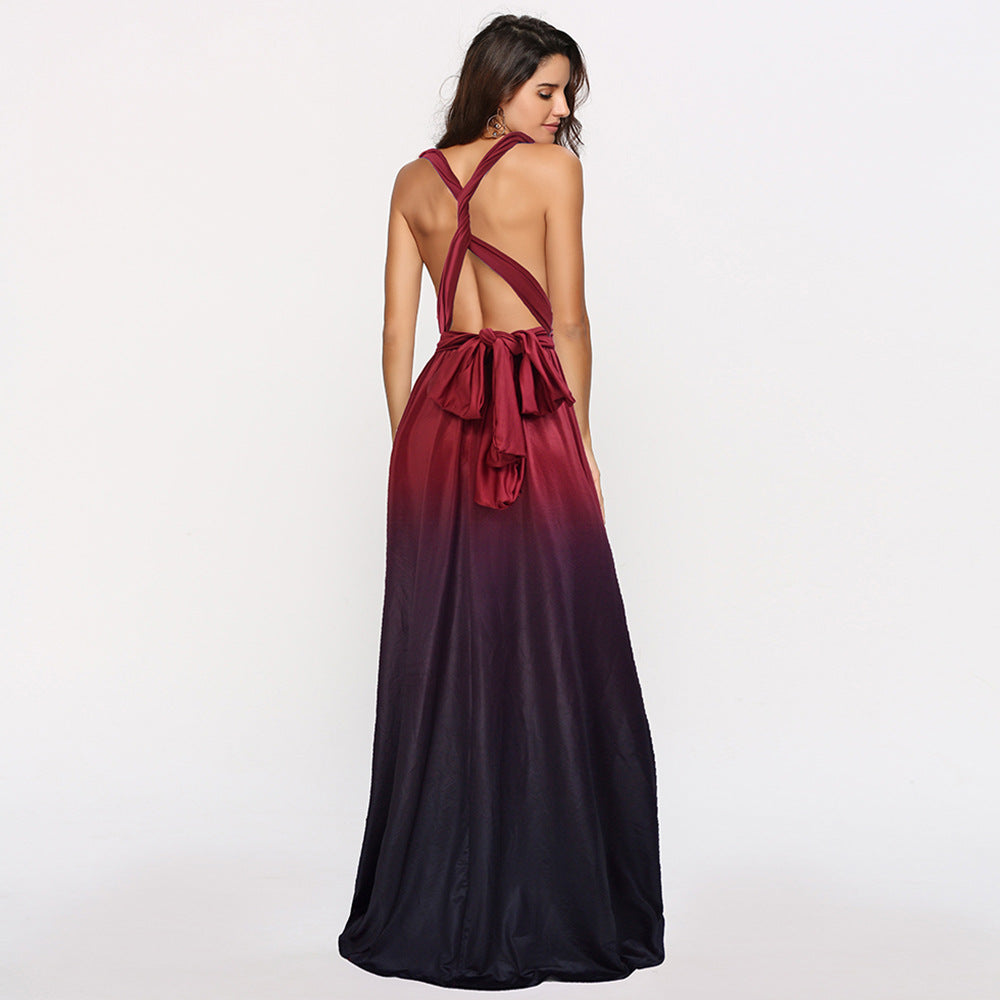 Damen Maxikleid mit fließendem Wasserfall-Ausschnitt und Ombre-Design