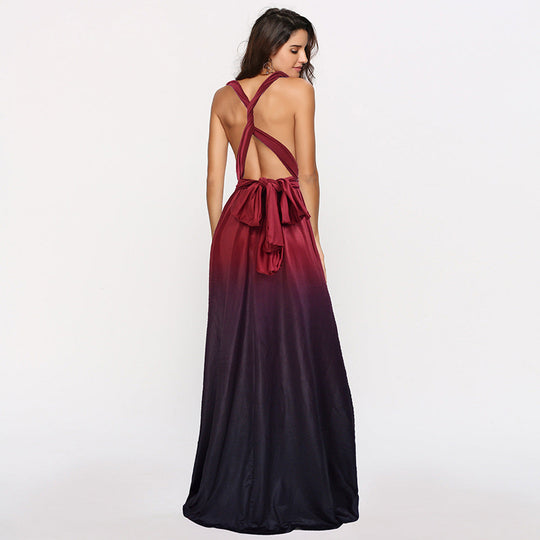 Damen Maxikleid mit fließendem Wasserfall-Ausschnitt und Ombre-Design