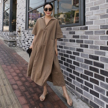 Damen Weites Hemdkleid aus Leinenmix mit Kentkragen, Kurzarm und Seitenschlitzen Shop Nory