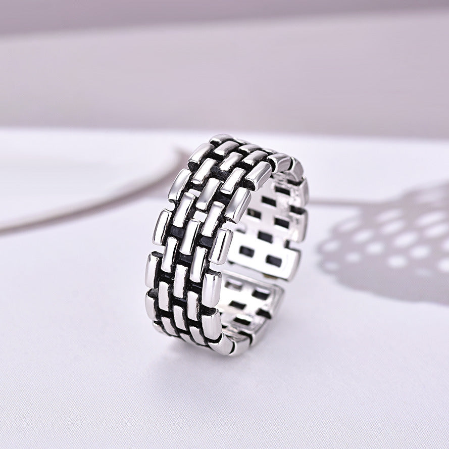 Damenring aus hochwertigem Edelstahl mit modernem Gitterdesign Shop Nory