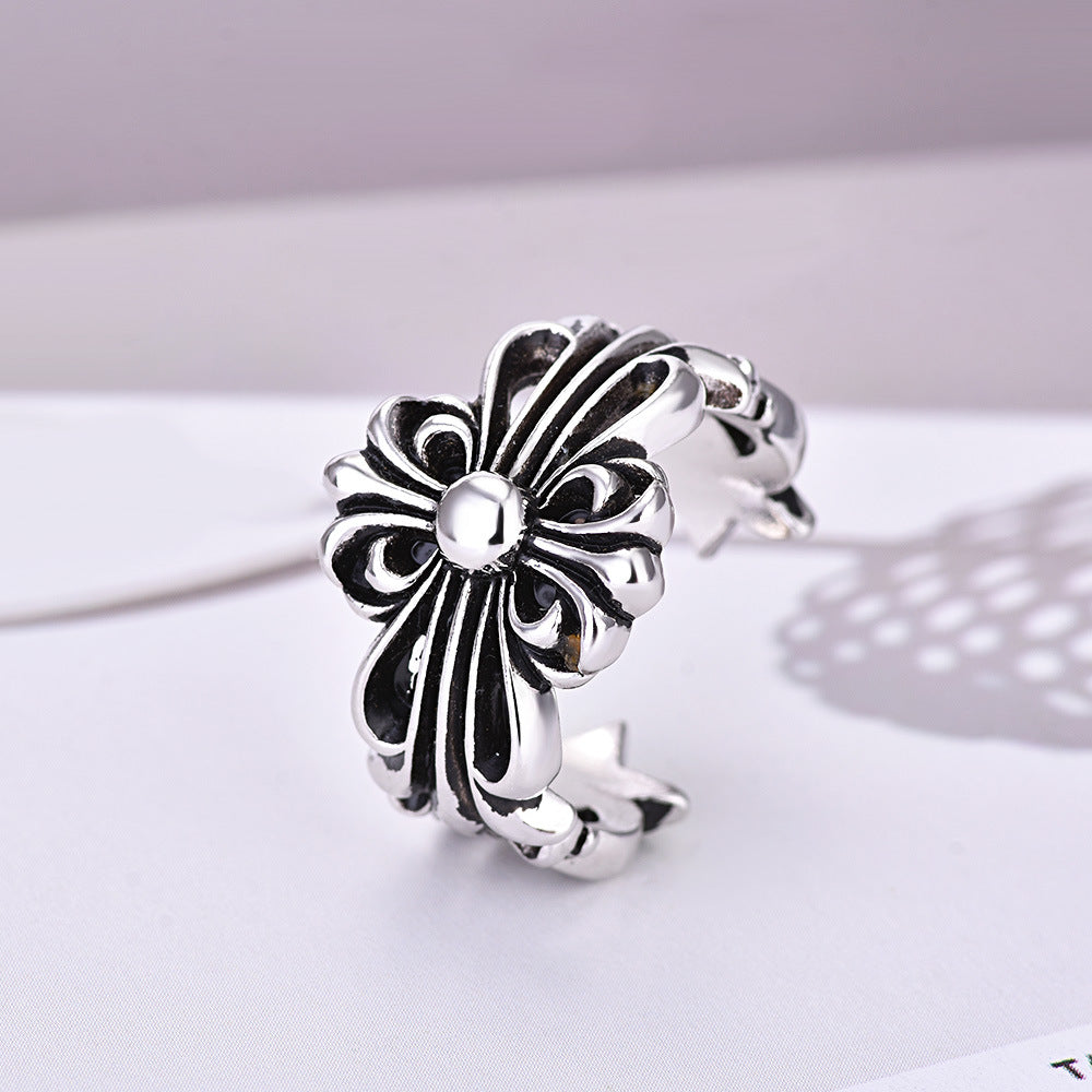 Damen Offener Ring mit kunstvollem Blumenmotiv Shop Nory