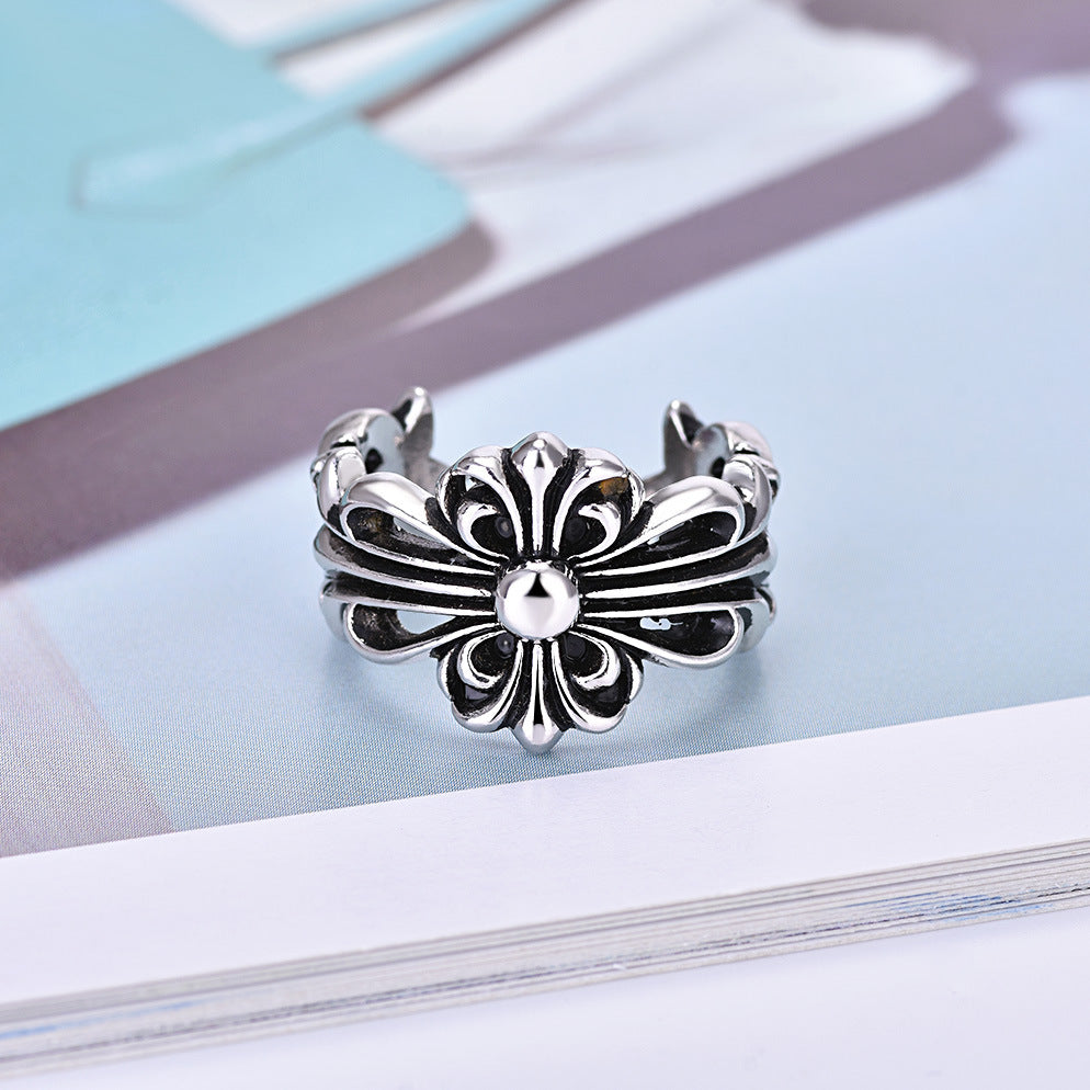 Damen Offener Ring mit kunstvollem Blumenmotiv Shop Nory