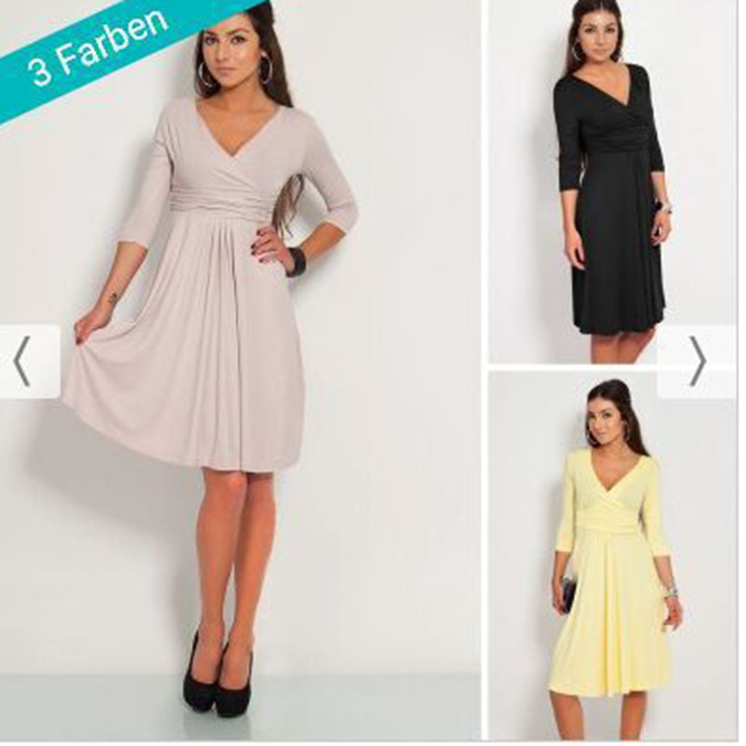 Damen Wickelkleid mit V-Ausschnitt, taillierter Empire-Passe & 3/4-Ärmeln Shop Nory