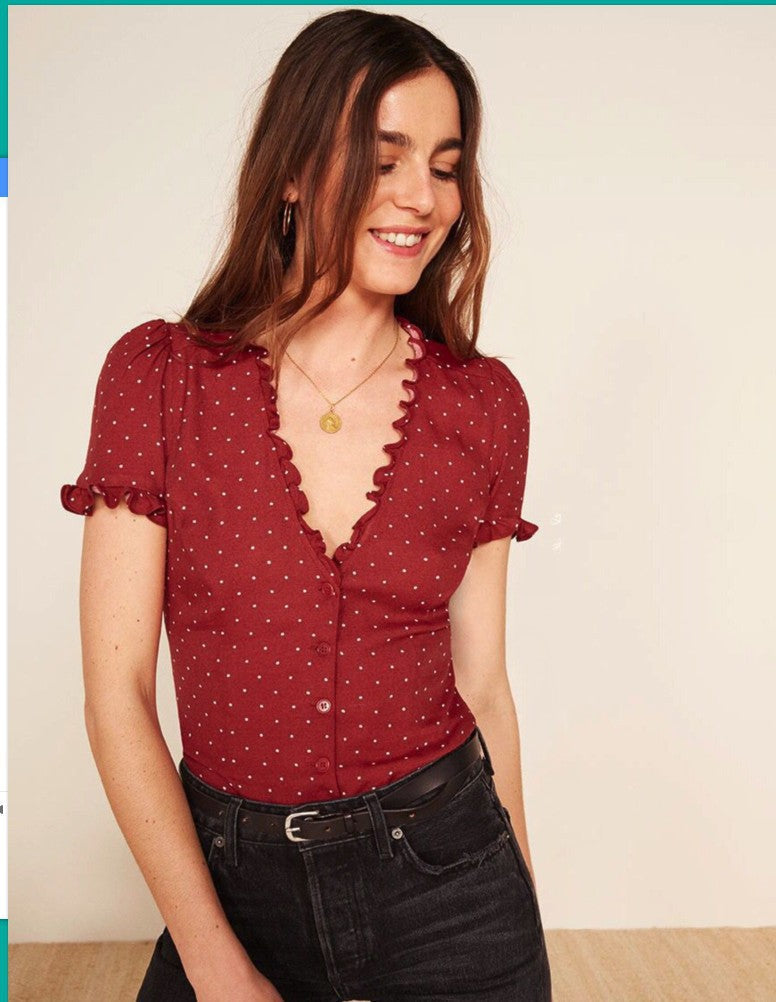 Damen Bluse mit Rüschenkragen und schmeichelhaftem Polka-Dots Design Shopnory