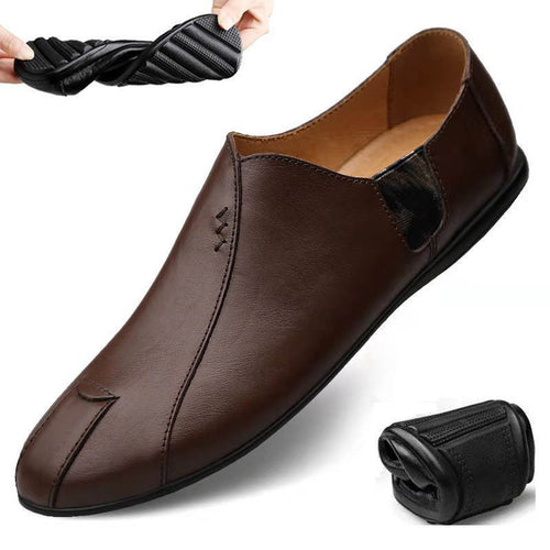 Herren Weicher Leder-Slip-On Loafer mit quadratischer Zehenform, elastischen Einsätzen und gepolstertem Komfortfußbett Shop Nory