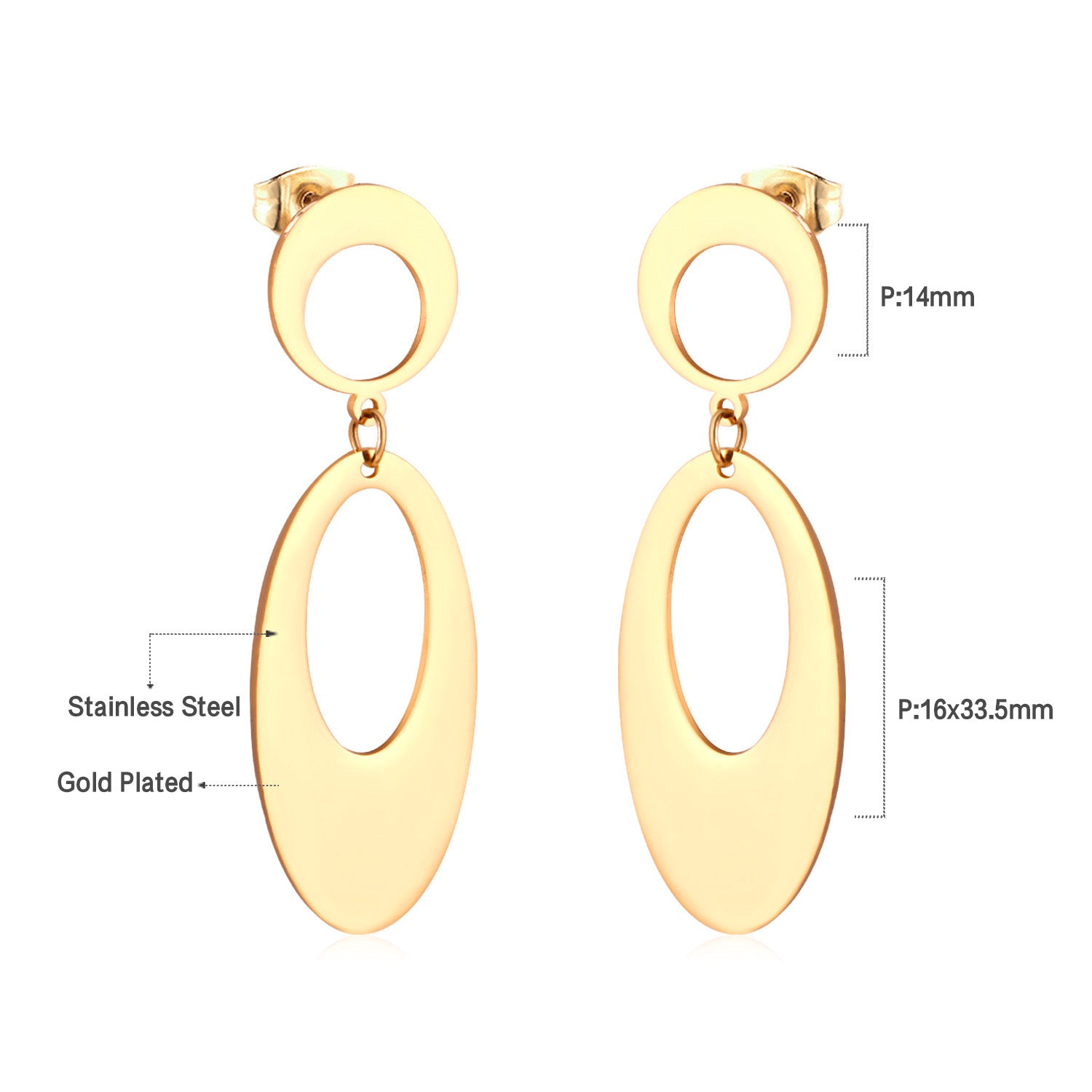 Damen Hängende Ohrringe aus hochwertigem Edelstahl mit eleganter ovaler Form Shop Nory
