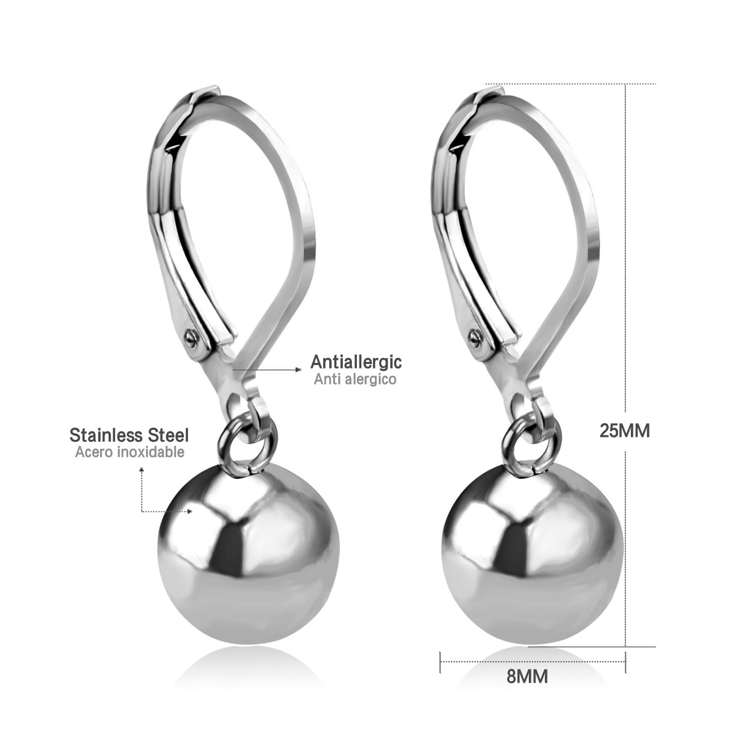 Damen Ohrhänger mit elegantem, poliertem Kugeldesign Shop Nory