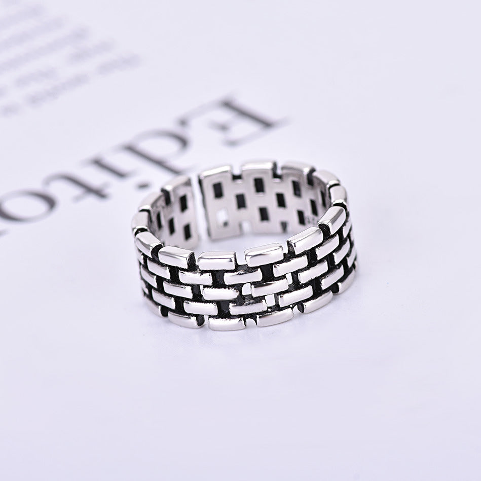 Damenring aus hochwertigem Edelstahl mit modernem Gitterdesign Shop Nory