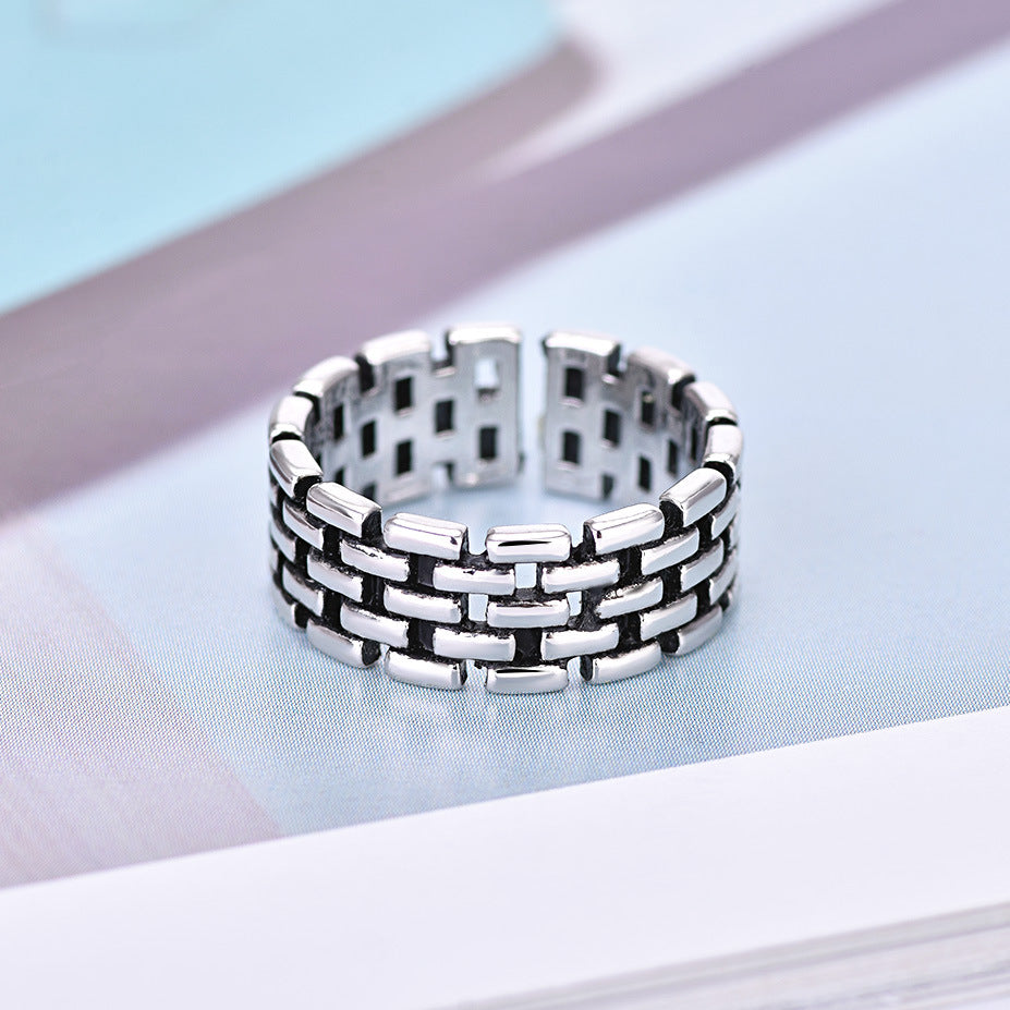 Damenring aus hochwertigem Edelstahl mit modernem Gitterdesign Shop Nory