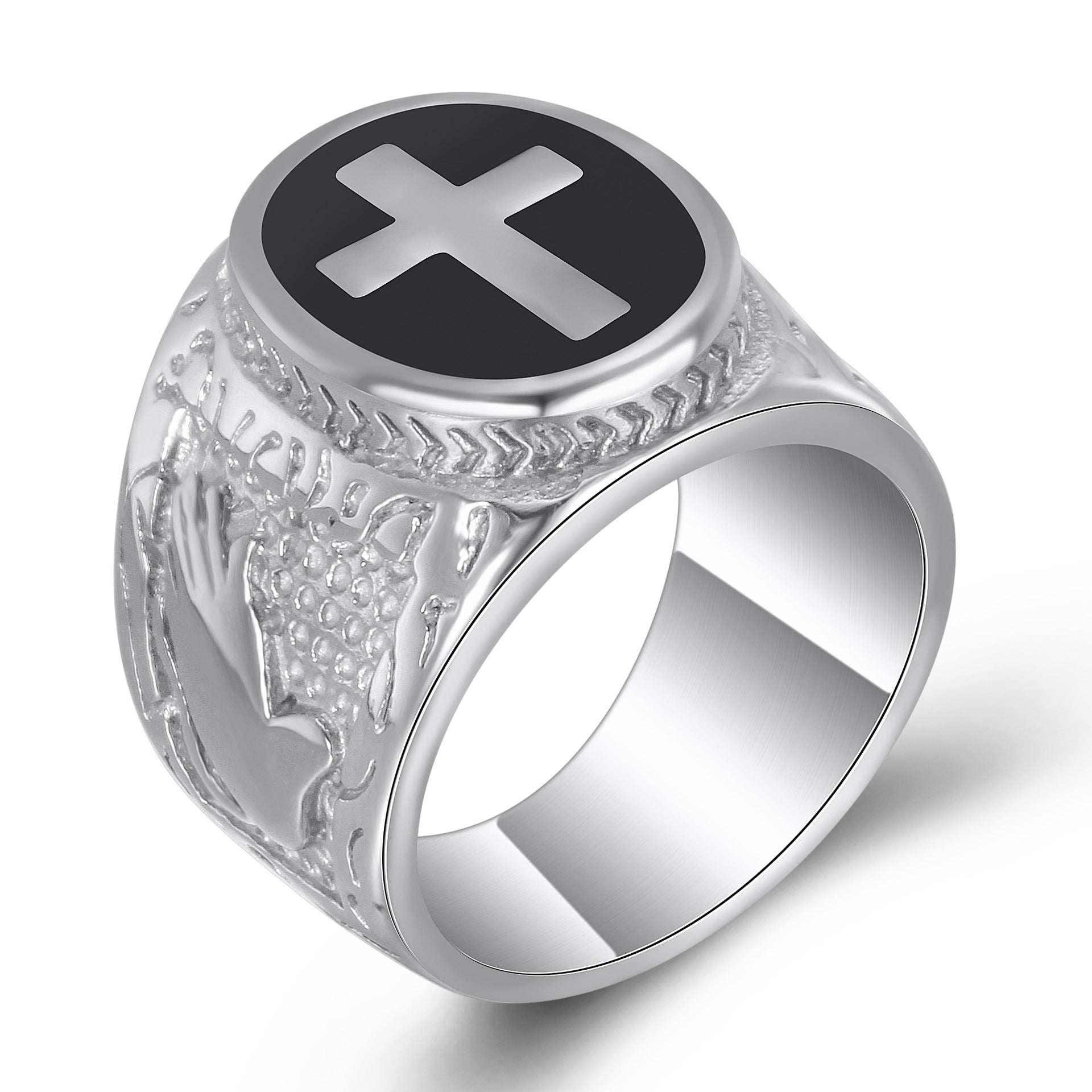 Herren Siegelring mit kunstvollem Kreuz-Design und erhabenem Motiv Shop Nory