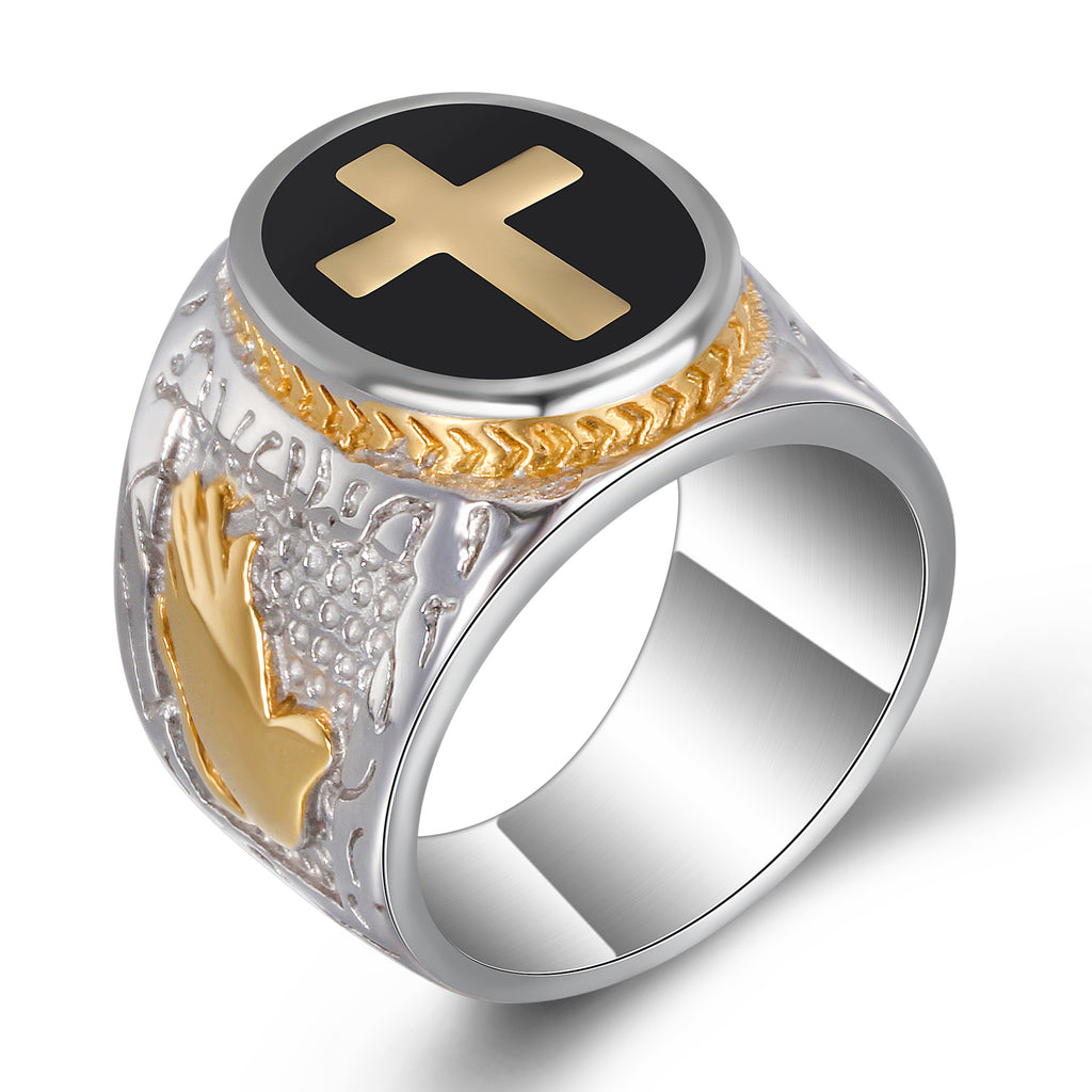 Herren Siegelring mit kunstvollem Kreuz-Design und erhabenem Motiv Shop Nory