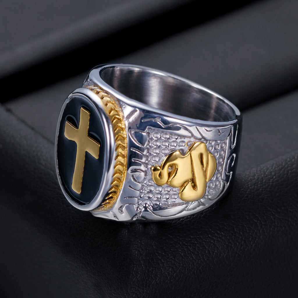 Herren Siegelring mit kunstvollem Kreuz-Design und erhabenem Motiv Shop Nory