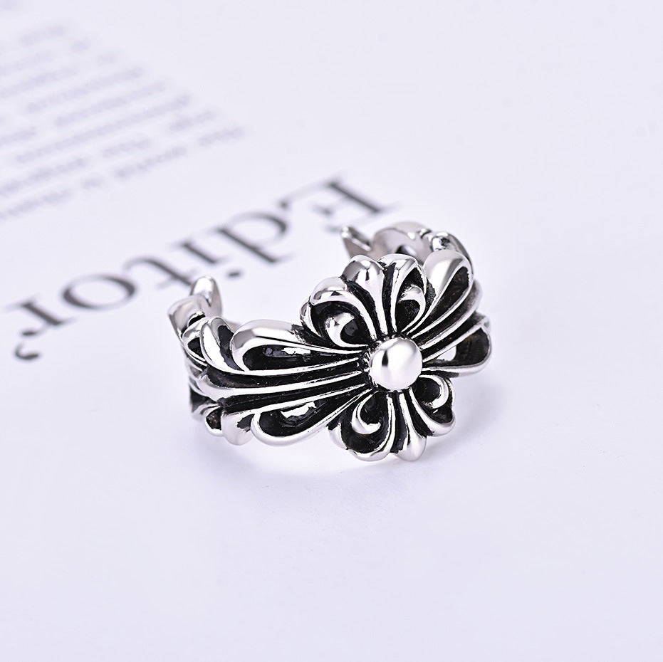 Damen Offener Ring mit kunstvollem Blumenmotiv Shop Nory