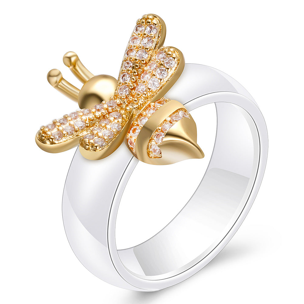Damen Ring mit kunstvollem Bienen-Design und funkelnden Kristallen Shop Nory