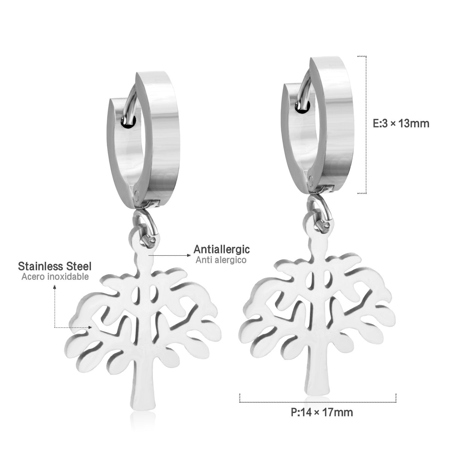 Damen Hängende Ohrstecker mit Herz-Anhänger aus hochwertigem Edelstahl Shop Nory