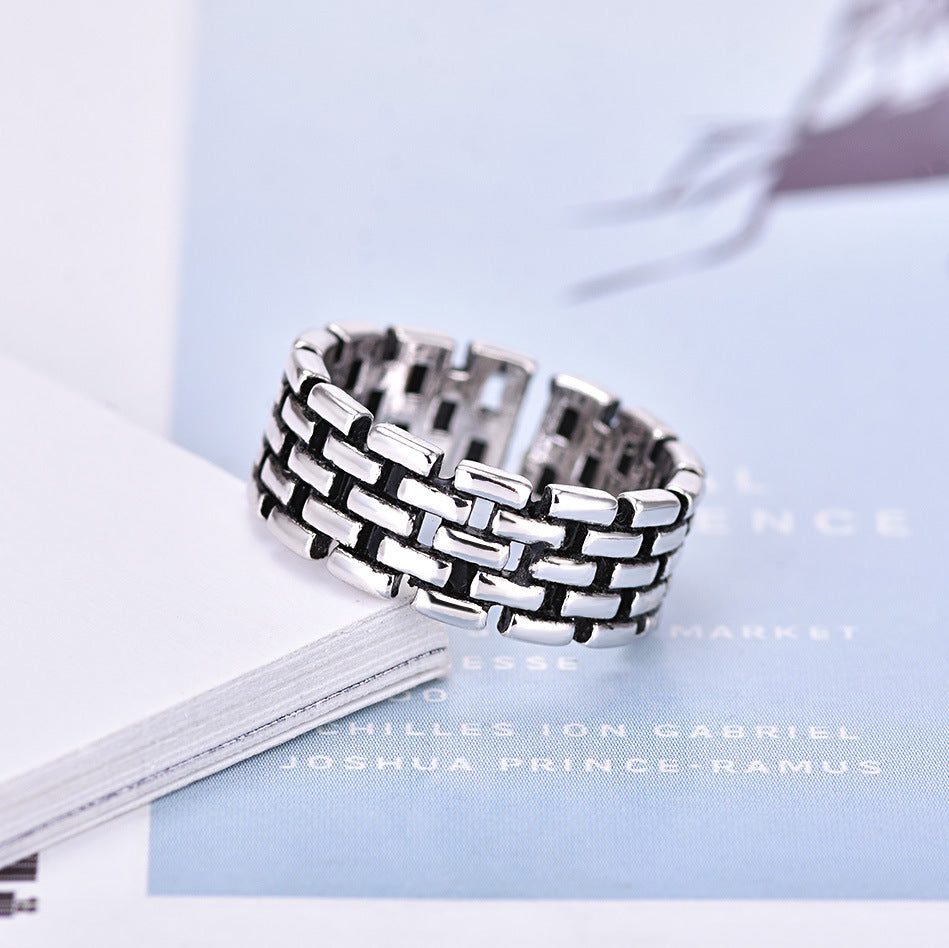 Damenring aus hochwertigem Edelstahl mit modernem Gitterdesign Shop Nory