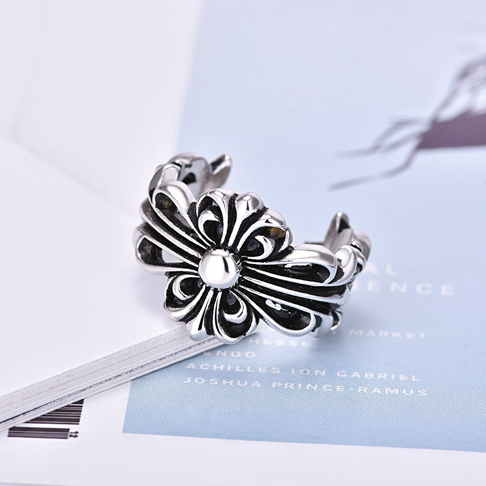 Damen Offener Ring mit kunstvollem Blumenmotiv Shop Nory