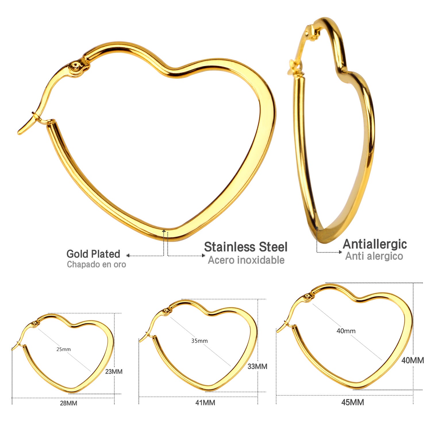 Damen Herzförmige Edelstahl Creolen mit goldplattierter Oberfläche Shop Nory
