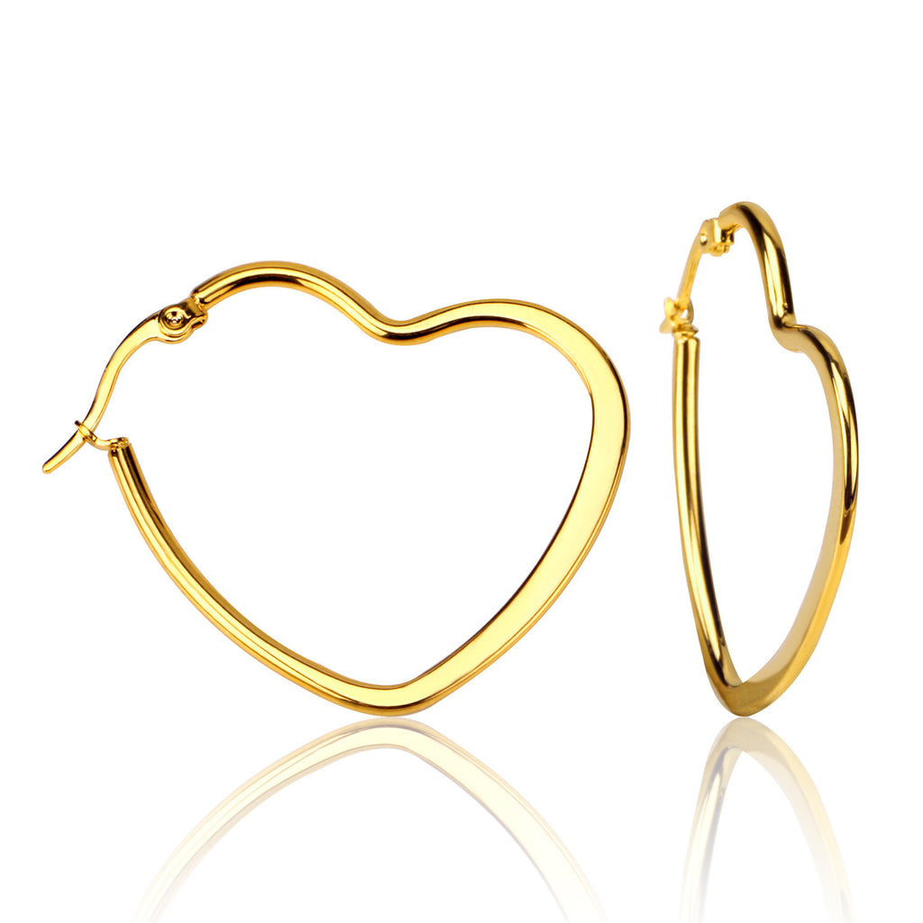 Damen Herzförmige Edelstahl Creolen mit goldplattierter Oberfläche Shop Nory