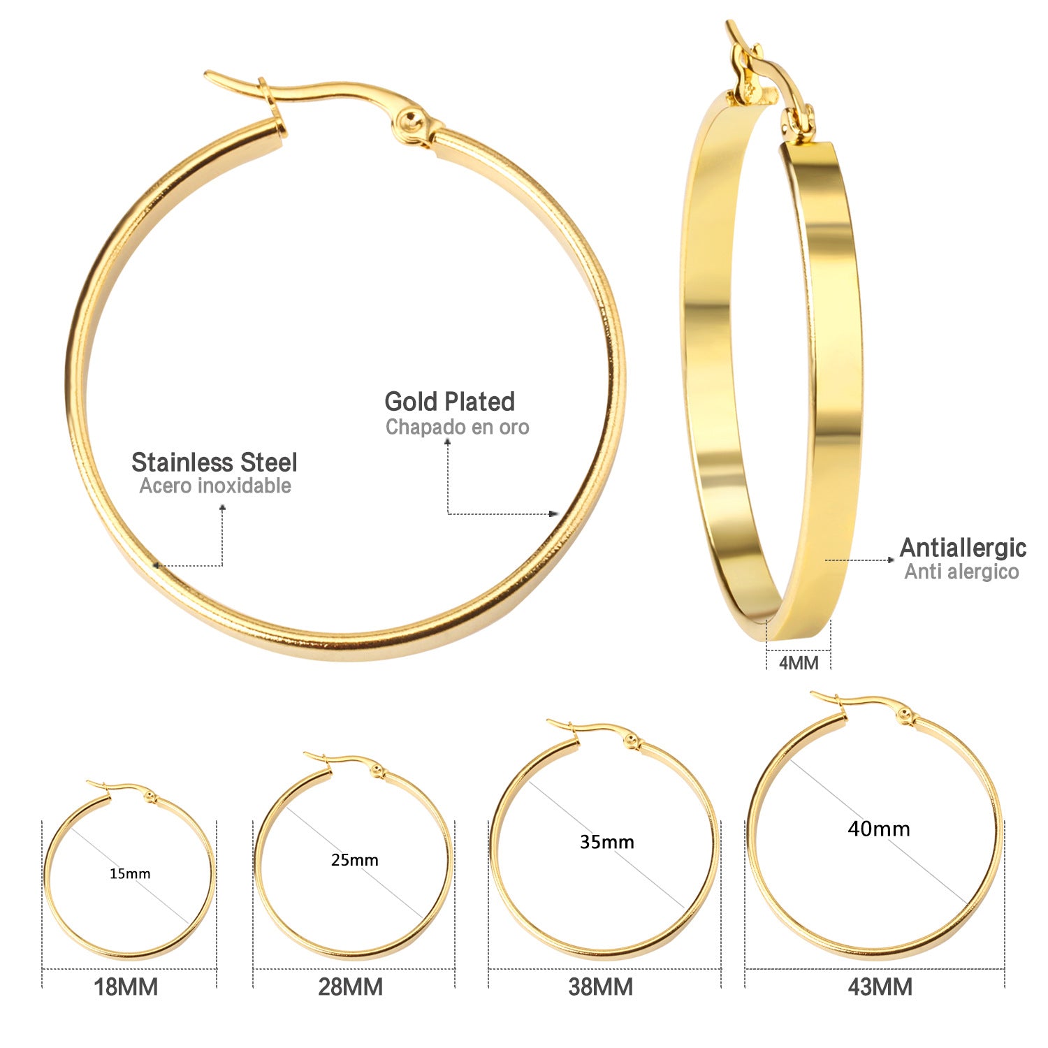Damen hochwertige Creolen aus Edelstahl mit goldplattierter Oberfläche Shop Nory
