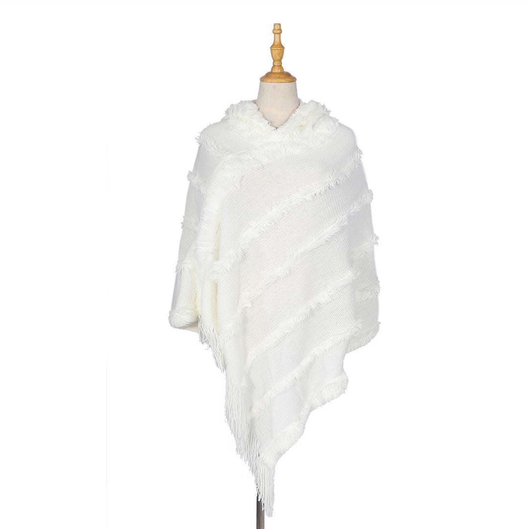 Damen Kapuzen‑Ruana mit diagonalem Fransen‑Relief und offener Zipfelpassform Shop Nory