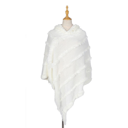 Damen Kapuzen‑Ruana mit diagonalem Fransen‑Relief und offener Zipfelpassform Shop Nory