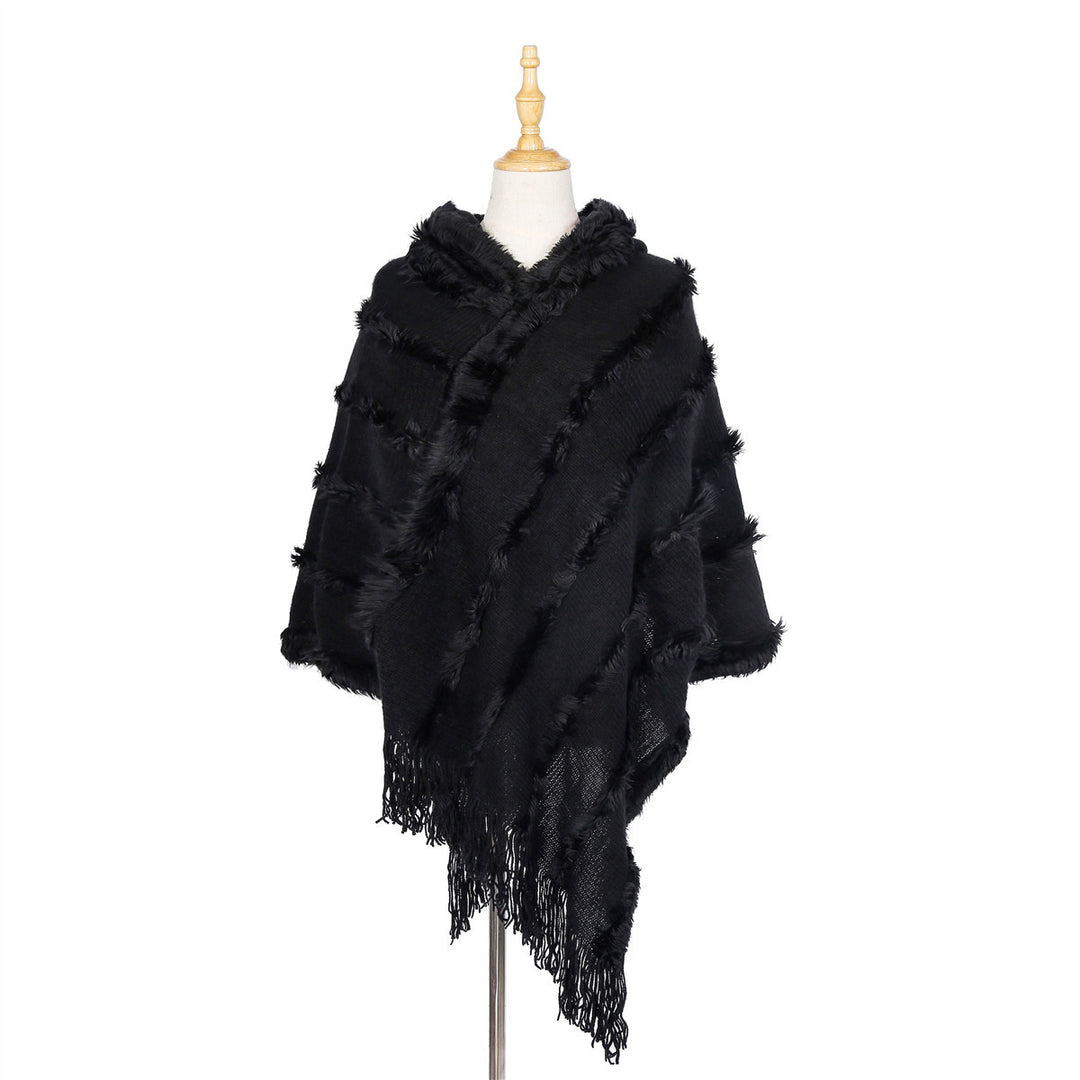 Damen Kapuzen‑Ruana mit diagonalem Fransen‑Relief und offener Zipfelpassform Shop Nory