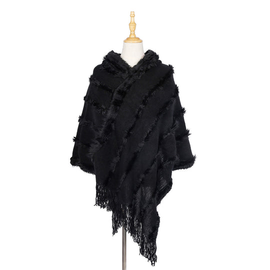 Damen Kapuzen‑Ruana mit diagonalem Fransen‑Relief und offener Zipfelpassform Shop Nory