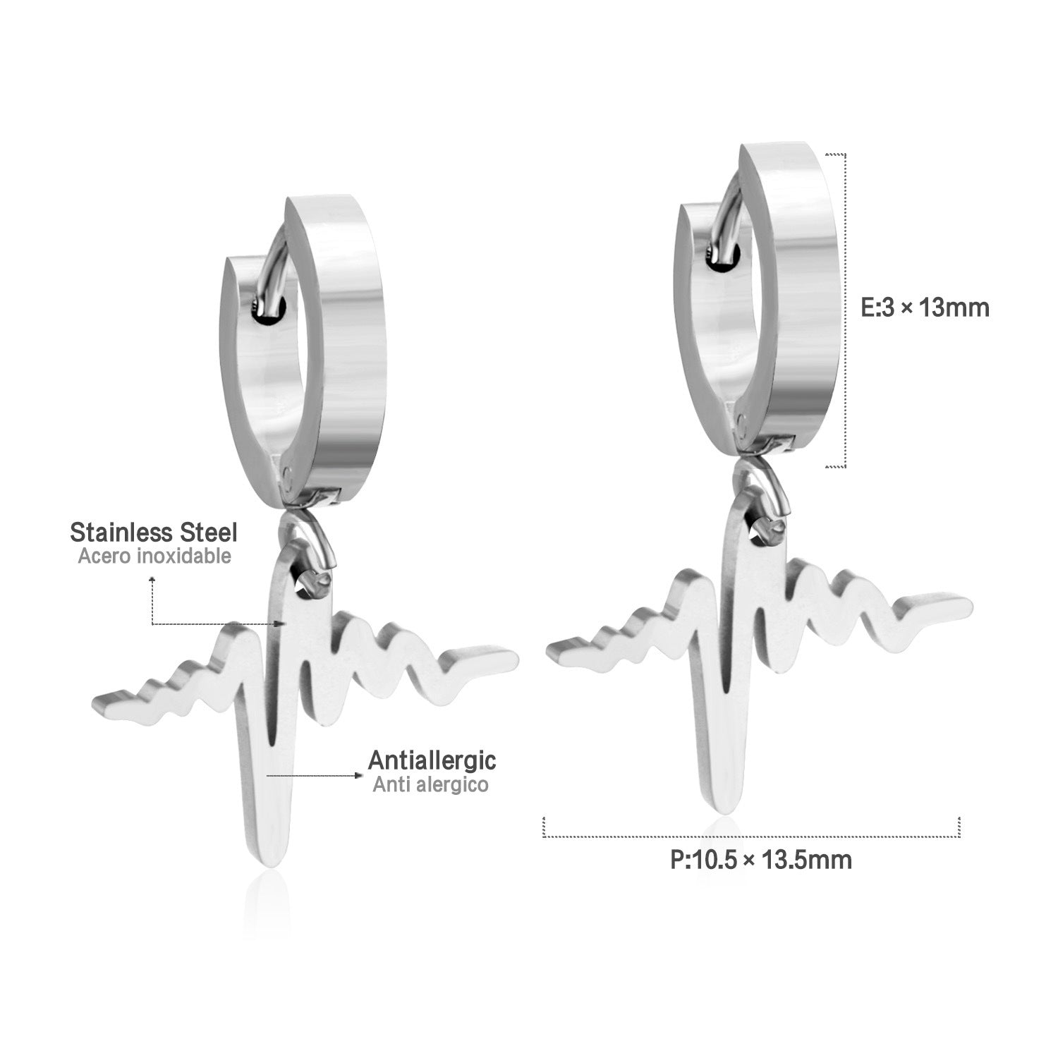 Damen Hängende Ohrstecker mit Herz-Anhänger aus hochwertigem Edelstahl Shop Nory