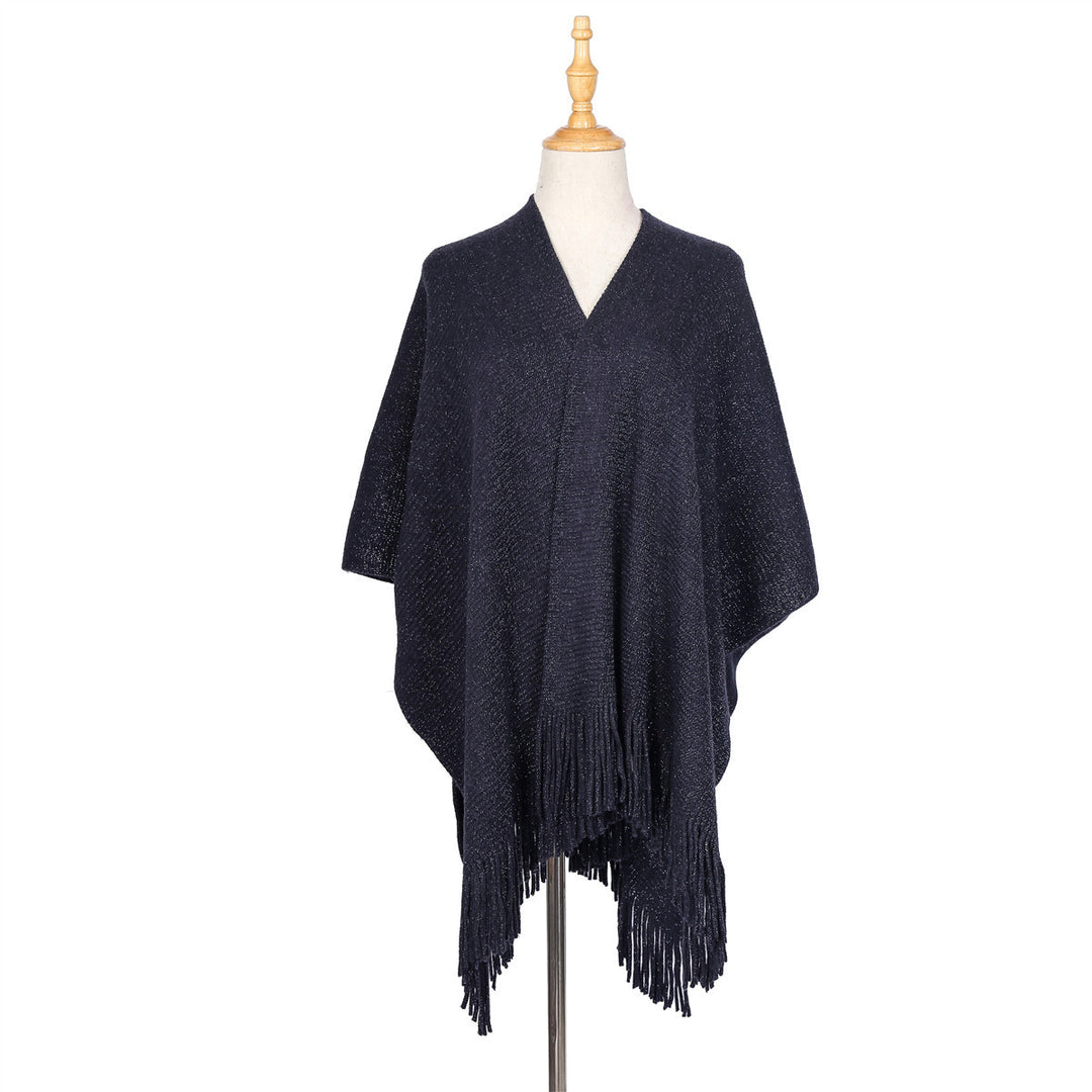Damen Oversize-Strickruana mit Glitzerfaden und Fransen Shop Nory