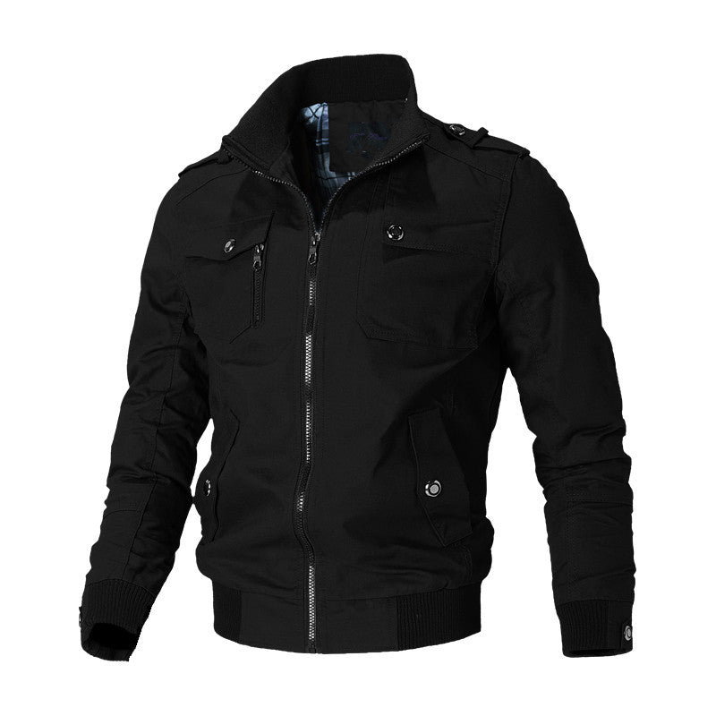 Herren Canvas-Field-Bomberjacke mit Stehkragen, Epauletten und Rippbündchen Shop Nory